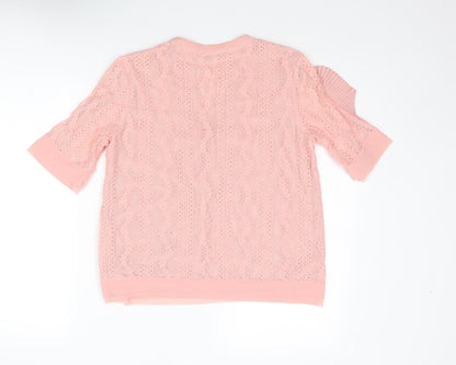 Jaune Rouge Womens Pink Polyester Basic Blouse Size M V-Neck - Lace Detail