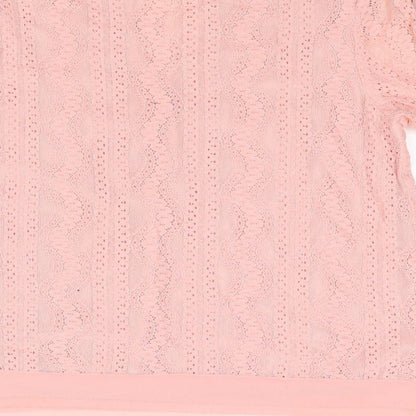 Jaune Rouge Womens Pink Polyester Basic Blouse Size M V-Neck - Lace Detail