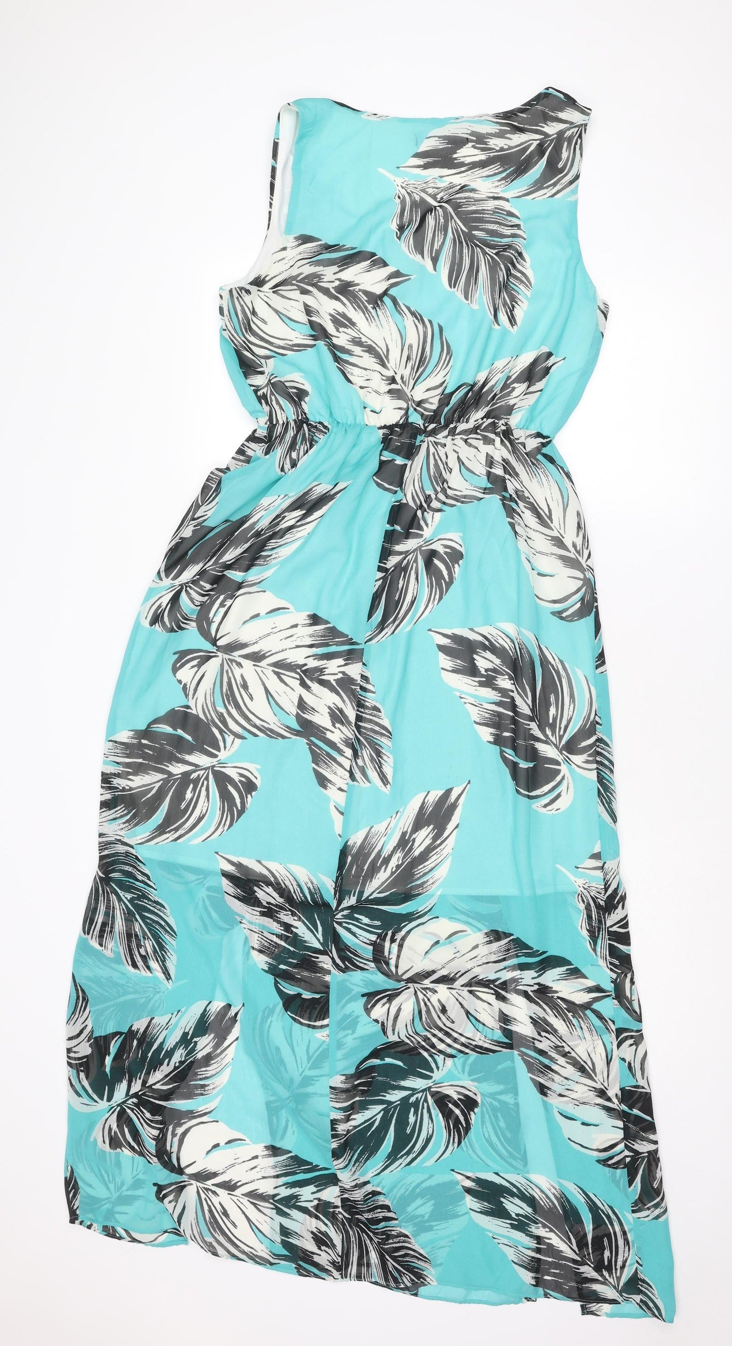 Kaleidoscope Womens Blue Geometric Polyester A-Line Size 10 Round Neck Pullover - Leaves Print