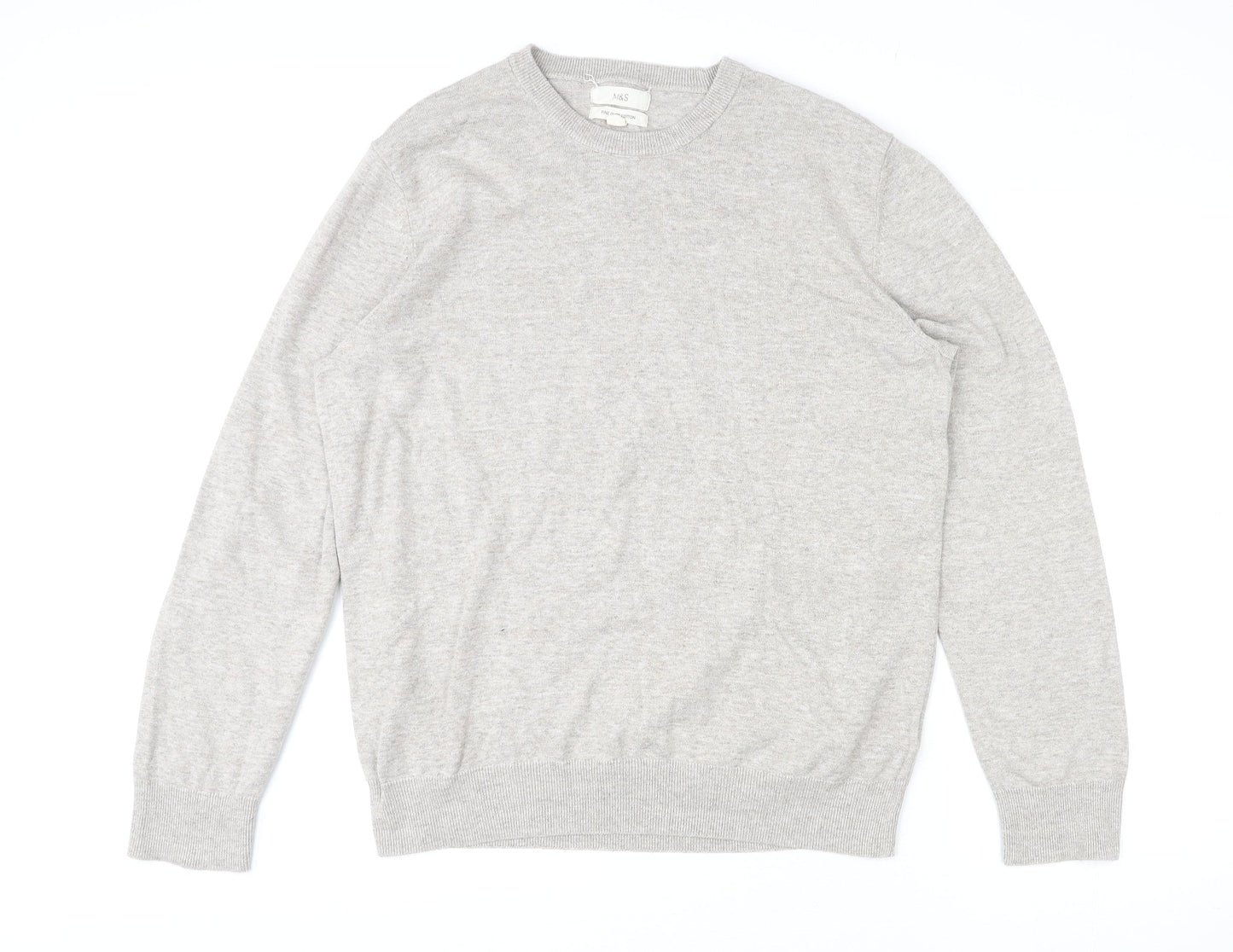 Marks and Spencer Womens Beige Round Neck 100% Cotton Pullover Jumper Size L