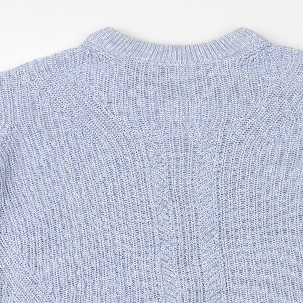 Marks and Spencer Womens Blue Round Neck 100% Cotton Pullover Jumper Size XS
