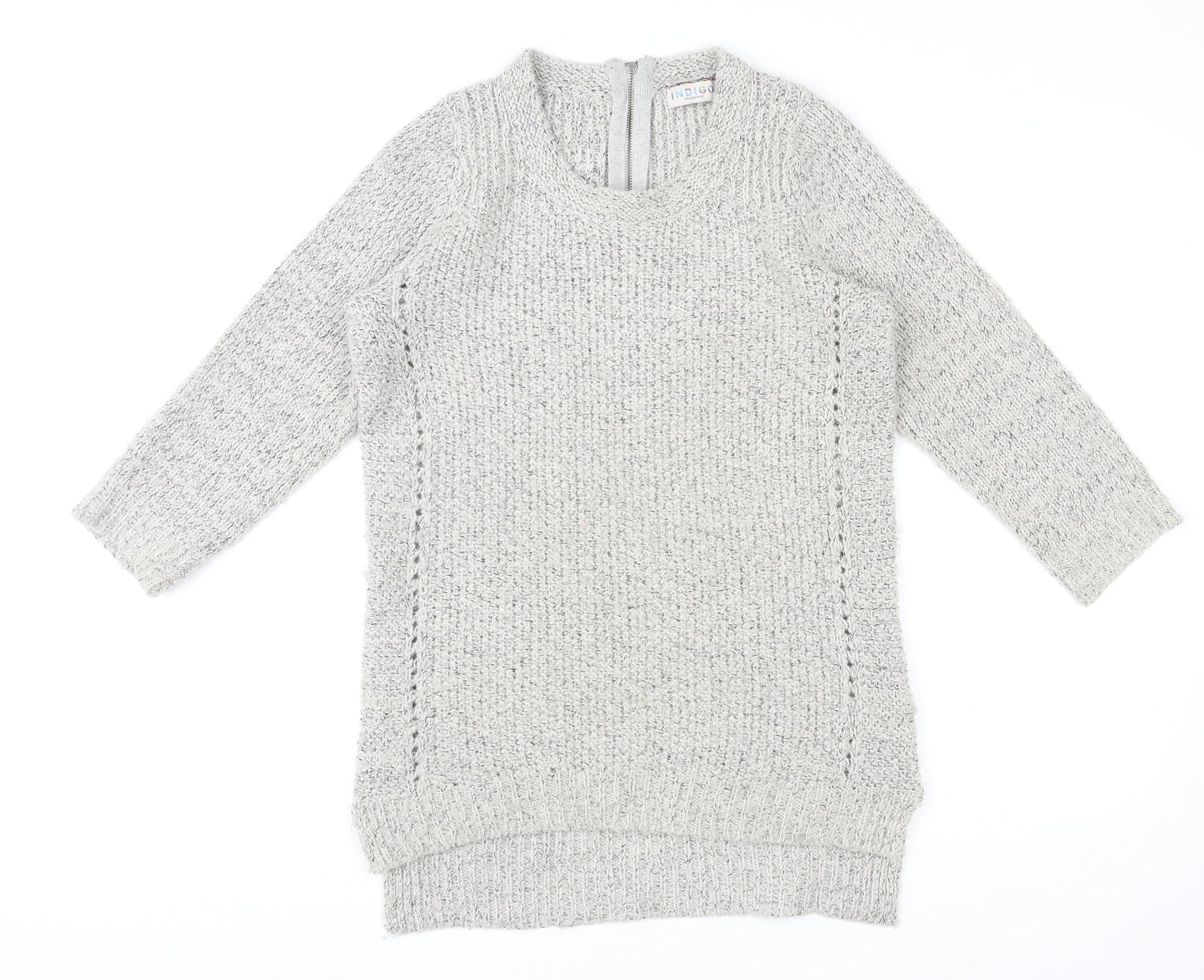 Indigo Womens Grey Round Neck Acrylic Pullover Jumper Size 10
