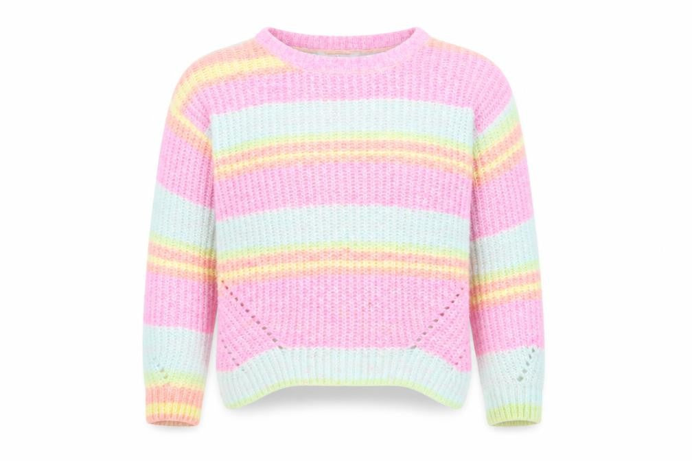 Marks & Spencer Girls Multicoloured Round Neck Striped Polyester Pullover Jumper Size 13-14 Years Pullover