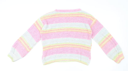 Marks & Spencer Girls Multicoloured Round Neck Striped Polyester Pullover Jumper Size 13-14 Years Pullover
