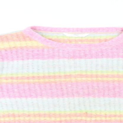 Marks & Spencer Girls Multicoloured Round Neck Striped Polyester Pullover Jumper Size 13-14 Years Pullover