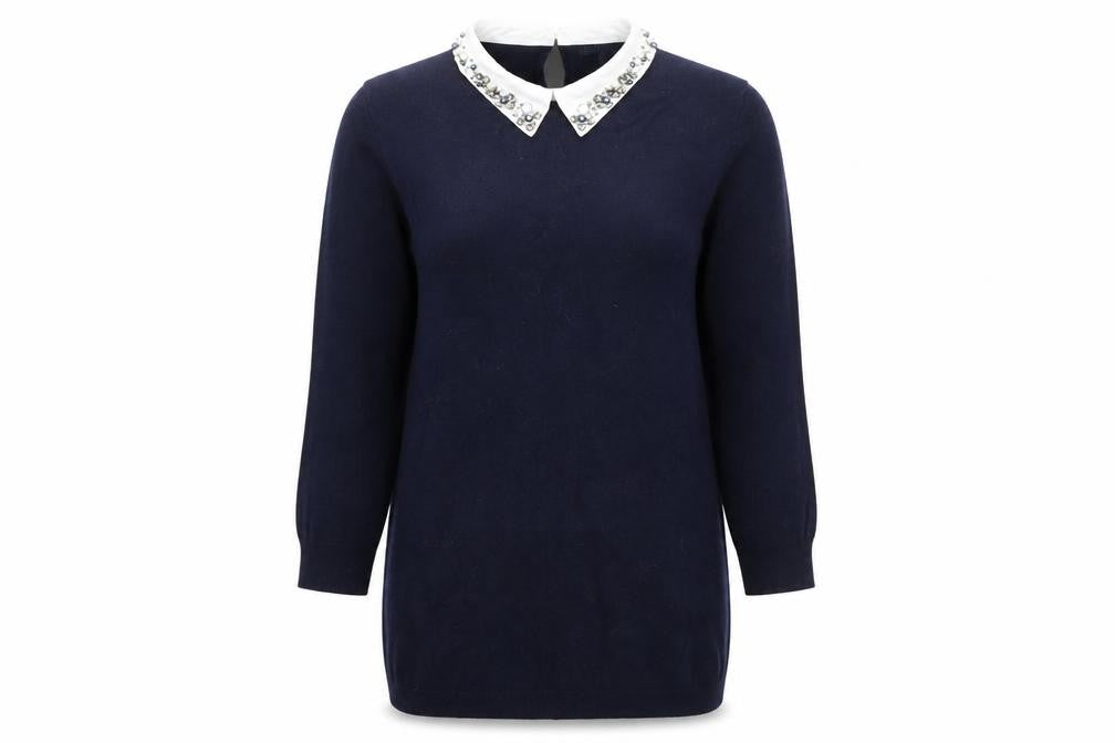 Warehouse Womens Blue Collared Viscose Pullover Jumper Size 8