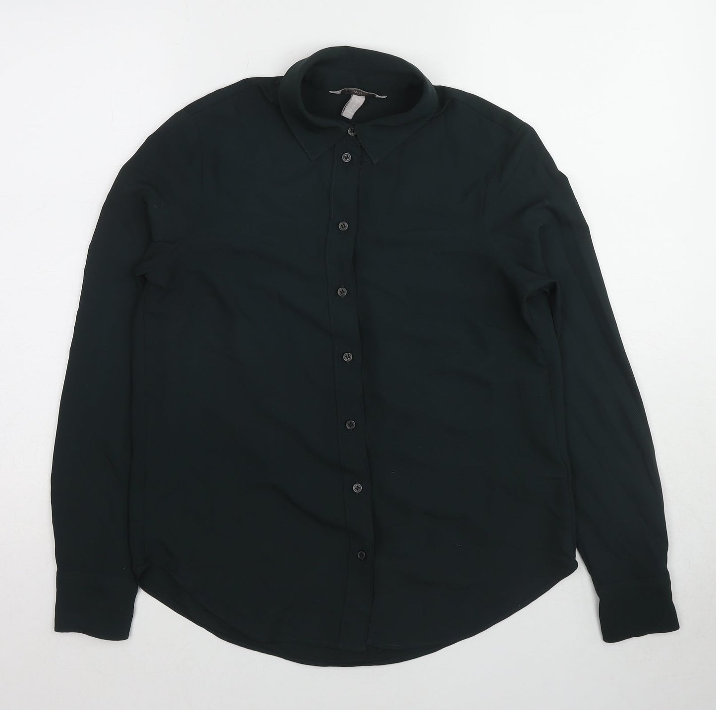 H&M Womens Green Polyester Basic Button-Up Size M Collared
