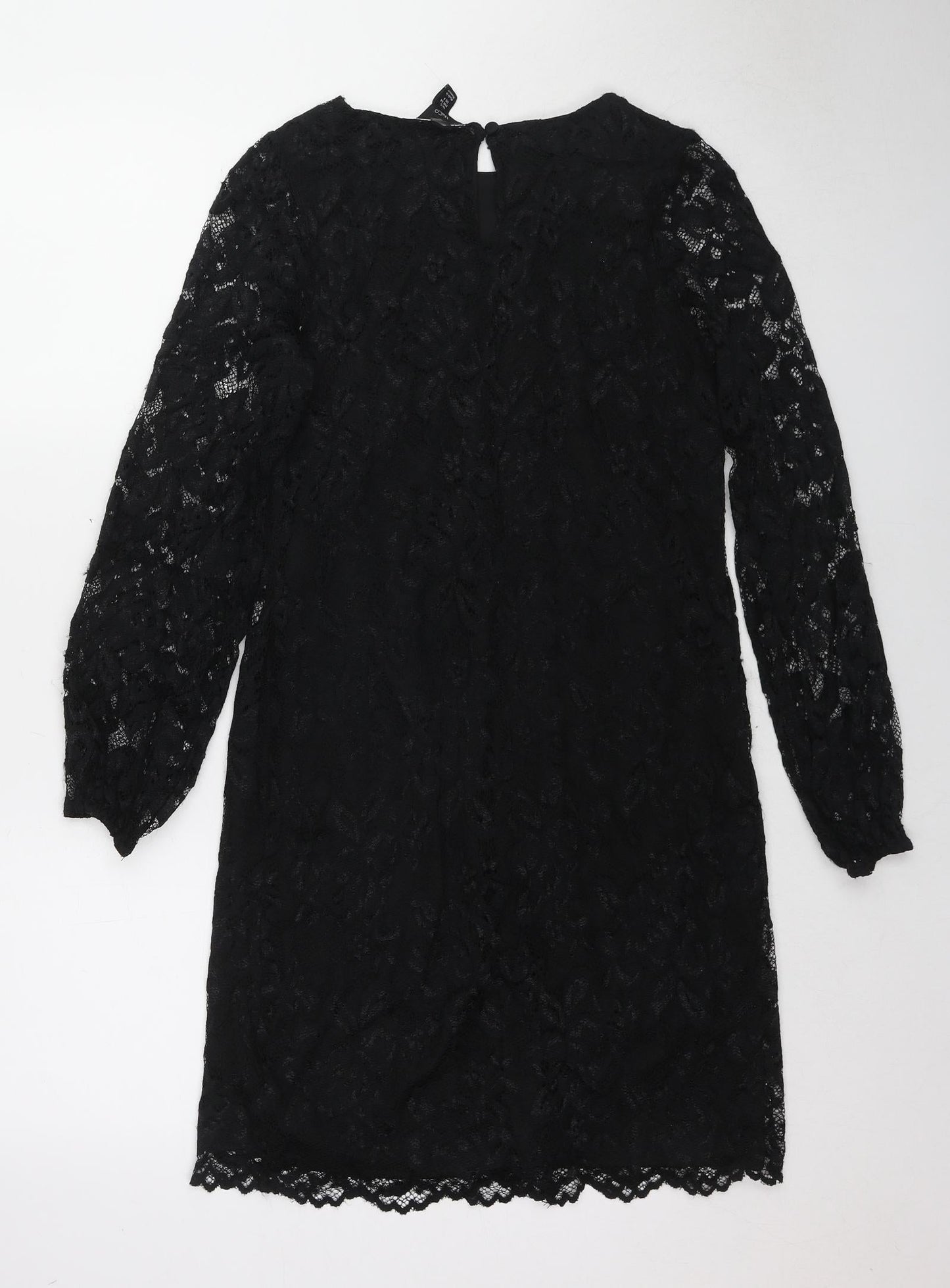 M&Co Womens Black Polyester Shift Size 8 Round Neck Button