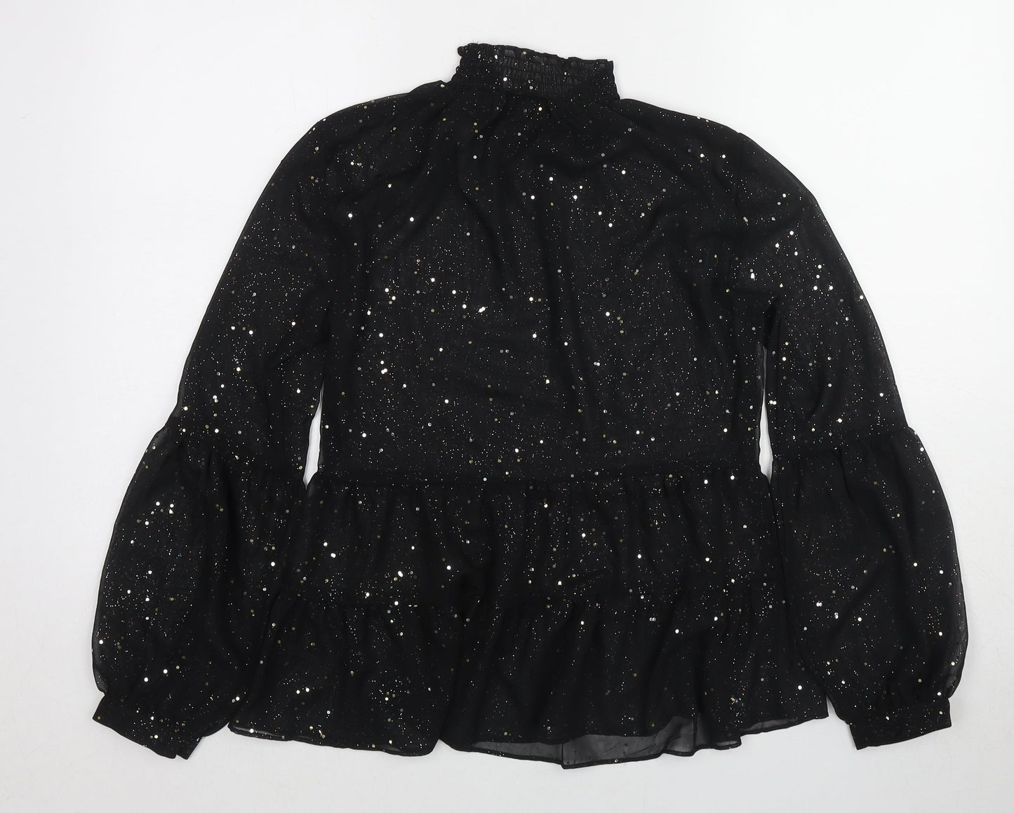 Feather & Bones Womens Black Polyester Basic Blouse Size 8 Mock Neck - Embellished