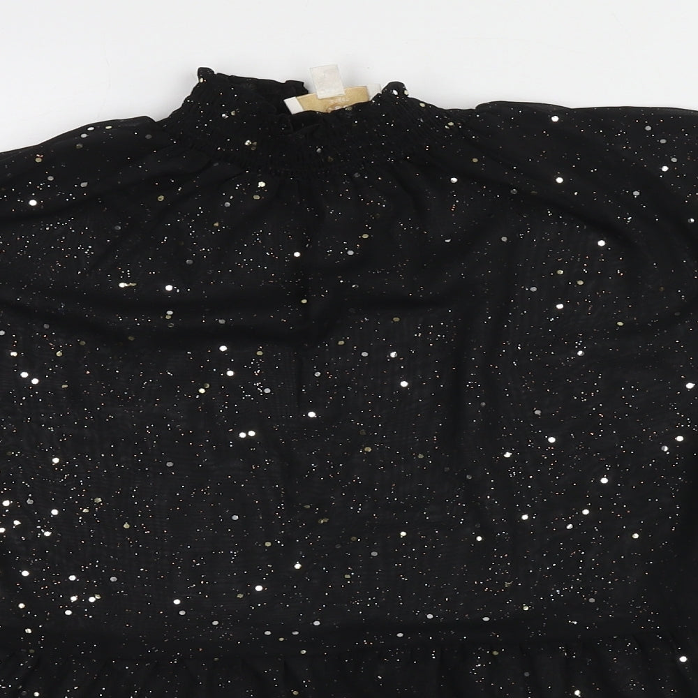 Feather & Bones Womens Black Polyester Basic Blouse Size 8 Mock Neck - Embellished