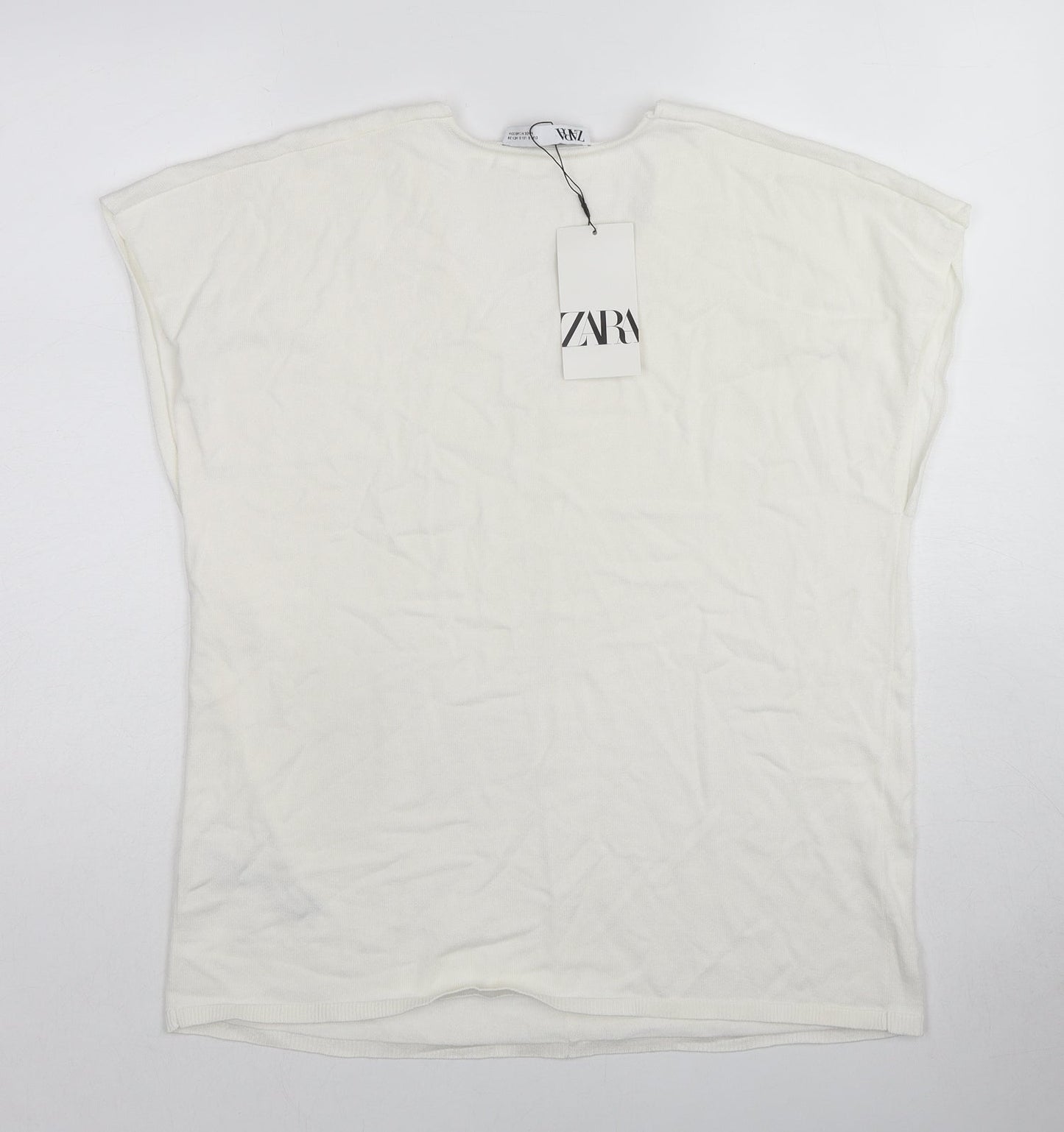 Zara Womens White V-Neck Viscose Pullover Jumper Size M