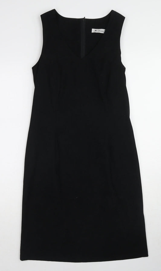 NL Collection Womens Black Polyester Tank Dress Size 12 V-Neck Zip
