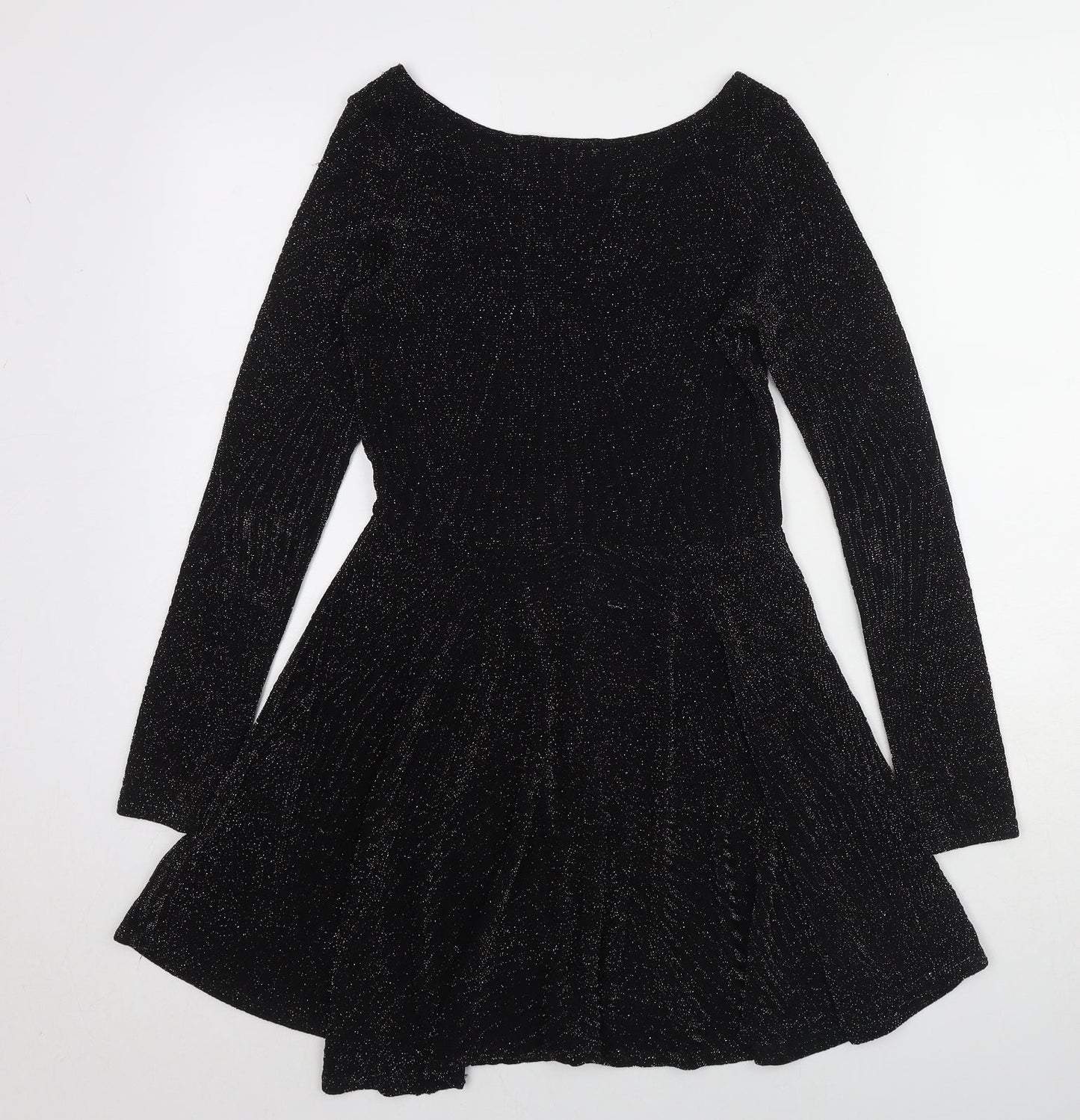 ORSAY Womens Black Geometric Acrylic A-Line Size 10 Round Neck Pullover