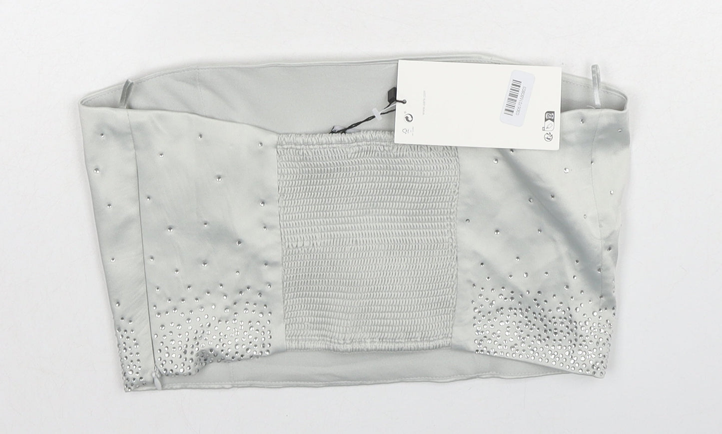 Zara Womens Grey Polyester Cropped Blouse Size M Square Neck - Corset Style