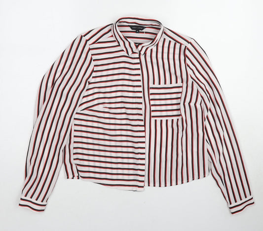 New Look Womens Multicoloured Striped Polyester Basic Blouse Size 8 Collared