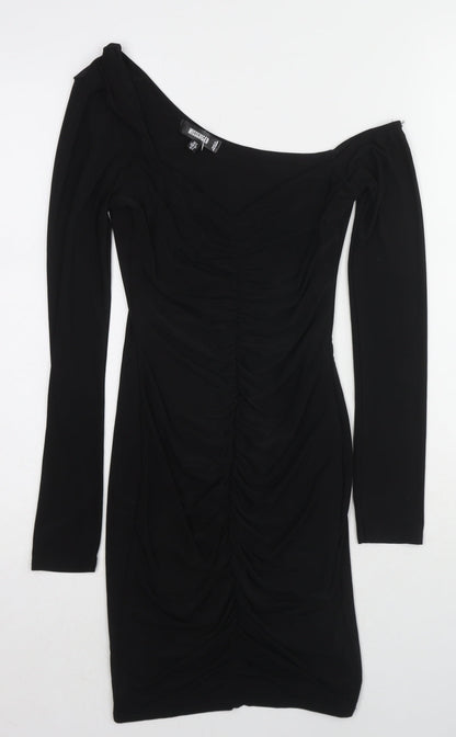 Additional front view of Missguided women’s black polyester shift, size UK 8, one shoulder pullover - asymmetric neckline
