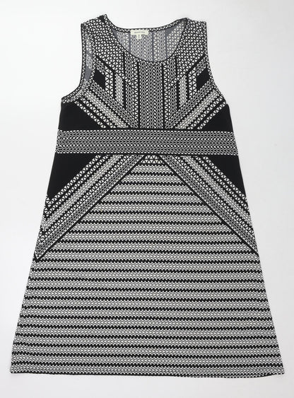 Max Studio Womens Black Geometric Polyester A-Line Size M Round Neck Pullover