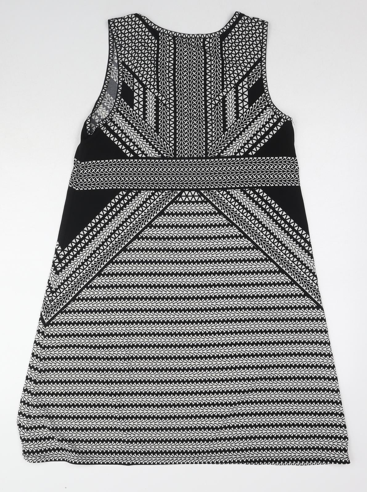 Max Studio Womens Black Geometric Polyester A-Line Size M Round Neck Pullover