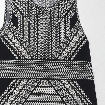 Max Studio Womens Black Geometric Polyester A-Line Size M Round Neck Pullover