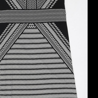 Max Studio Womens Black Geometric Polyester A-Line Size M Round Neck Pullover