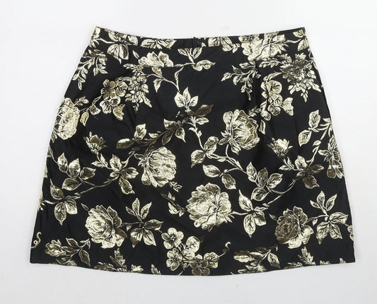 VILA Womens Black Floral Polyester A-Line Skirt Size XL Zip