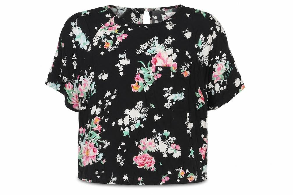 Marks & Spencer Womens Black Floral Viscose Basic Blouse Size 10 Round Neck