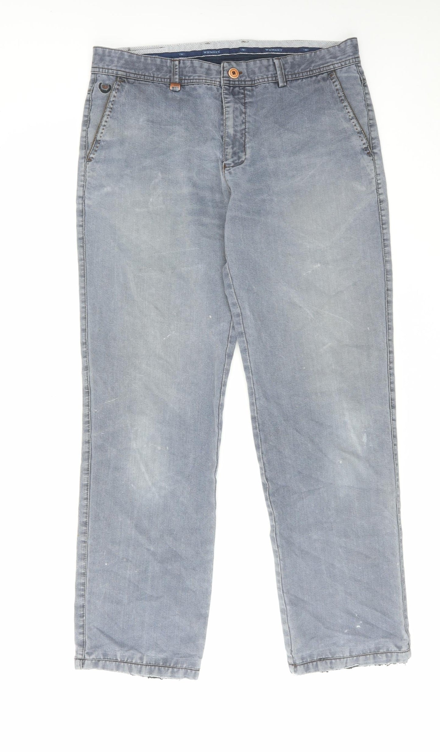 Wemsley Mens Blue Cotton Straight Jeans Size 32 in L30 in Regular Zip