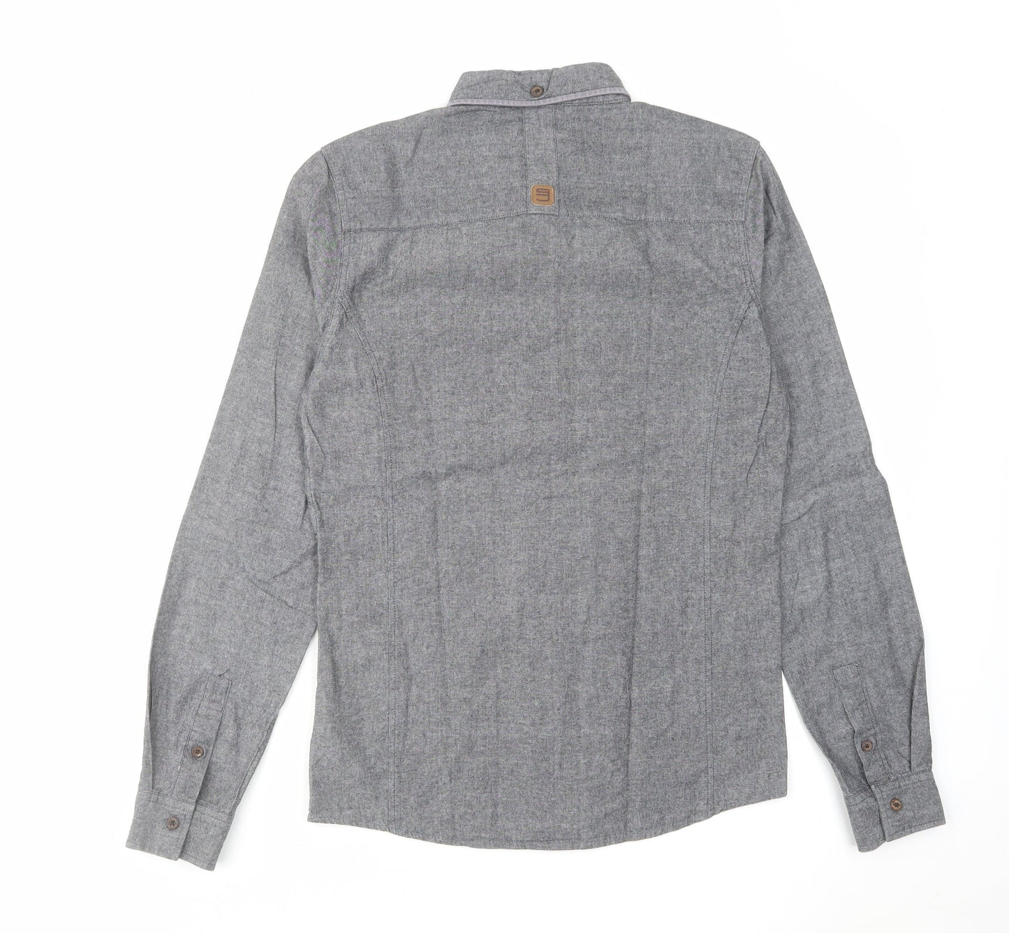 Smith & Jones Mens Grey Cotton Button-Up Size S Collared Button