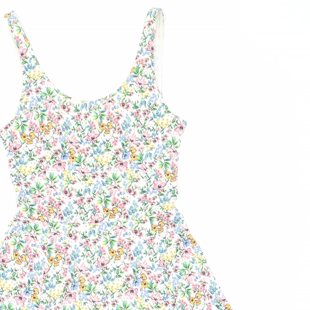 H&M Womens Multicoloured Floral Cotton Tank Dress Size 6 Scoop Neck Pullover