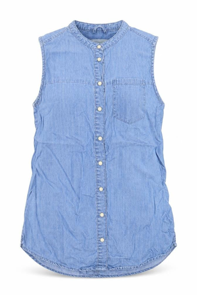 Denim & Co. Womens Blue Cotton Basic Button-Up Size 8 Round Neck