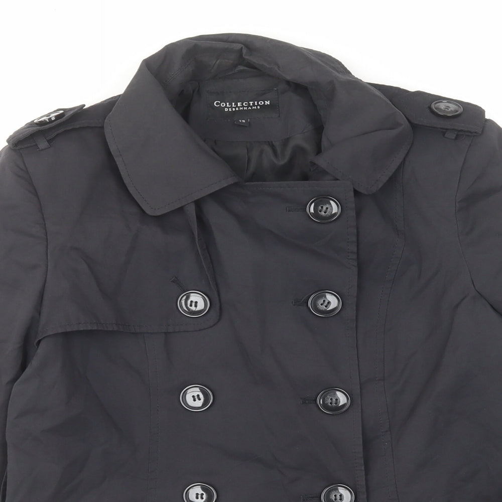 Debenhams Womens Black Pea Coat Coat Size 12 Button