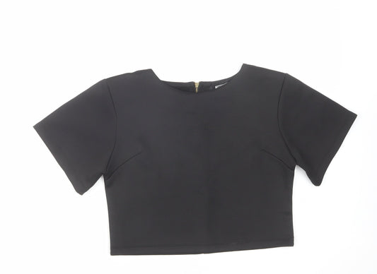 Missguided Womens Black Polyester Cropped T-Shirt Size 8 Round Neck
