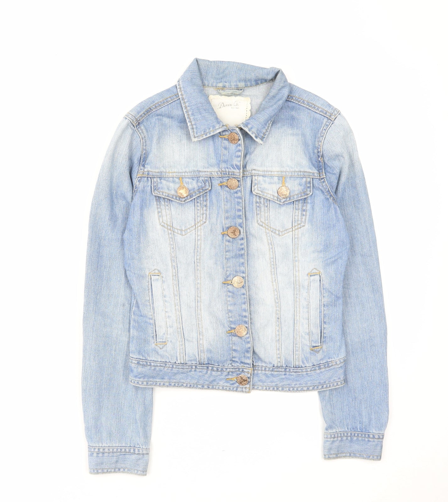Denim & Co. Womens Blue Jacket Size 8 Button