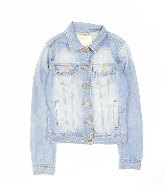 Denim & Co. Womens Blue Jacket Size 8 Button