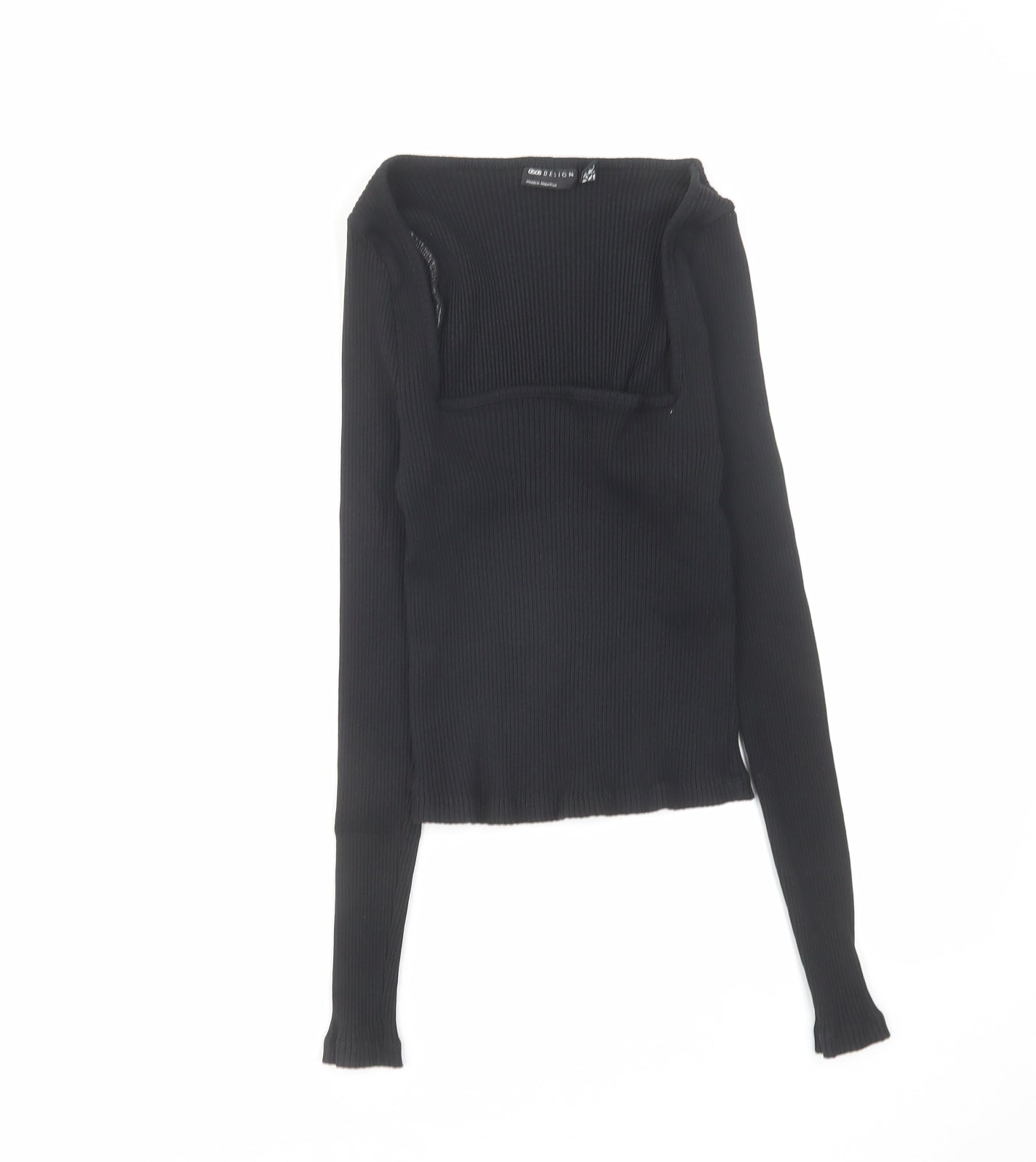 Warehouse Womens Black Cotton Basic Blouse Size 12 Square Neck