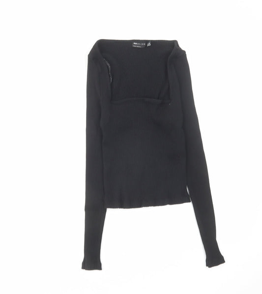Warehouse Womens Black Cotton Basic Blouse Size 12 Square Neck