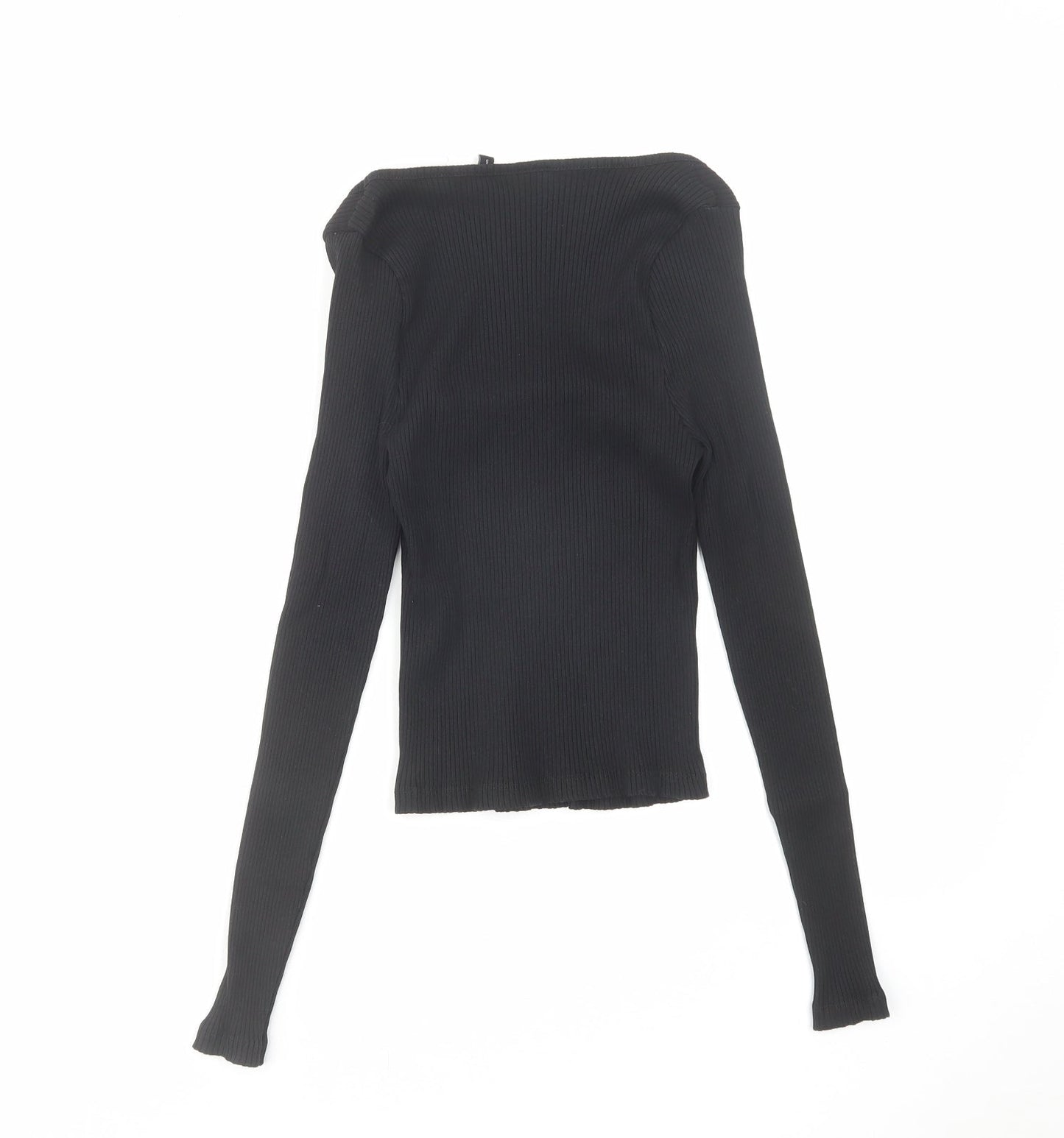 Warehouse Womens Black Cotton Basic Blouse Size 12 Square Neck