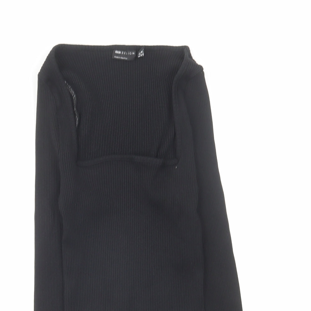 Warehouse Womens Black Cotton Basic Blouse Size 12 Square Neck