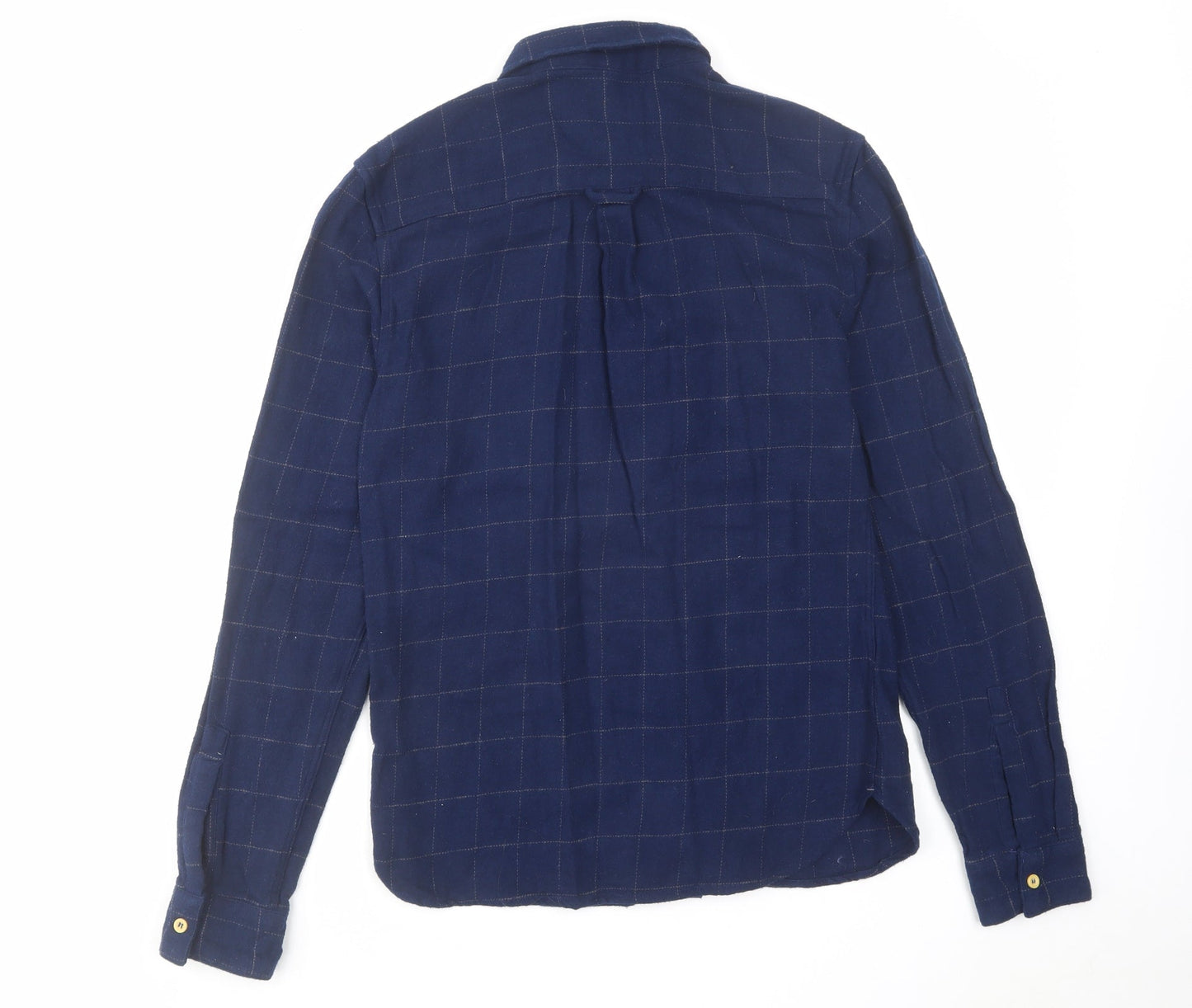 Bellfield Mens Blue Check Cotton Button-Up Size S Collared Button