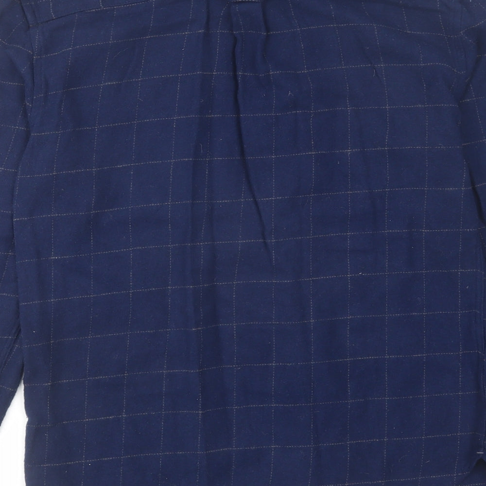 Bellfield Mens Blue Check Cotton Button-Up Size S Collared Button