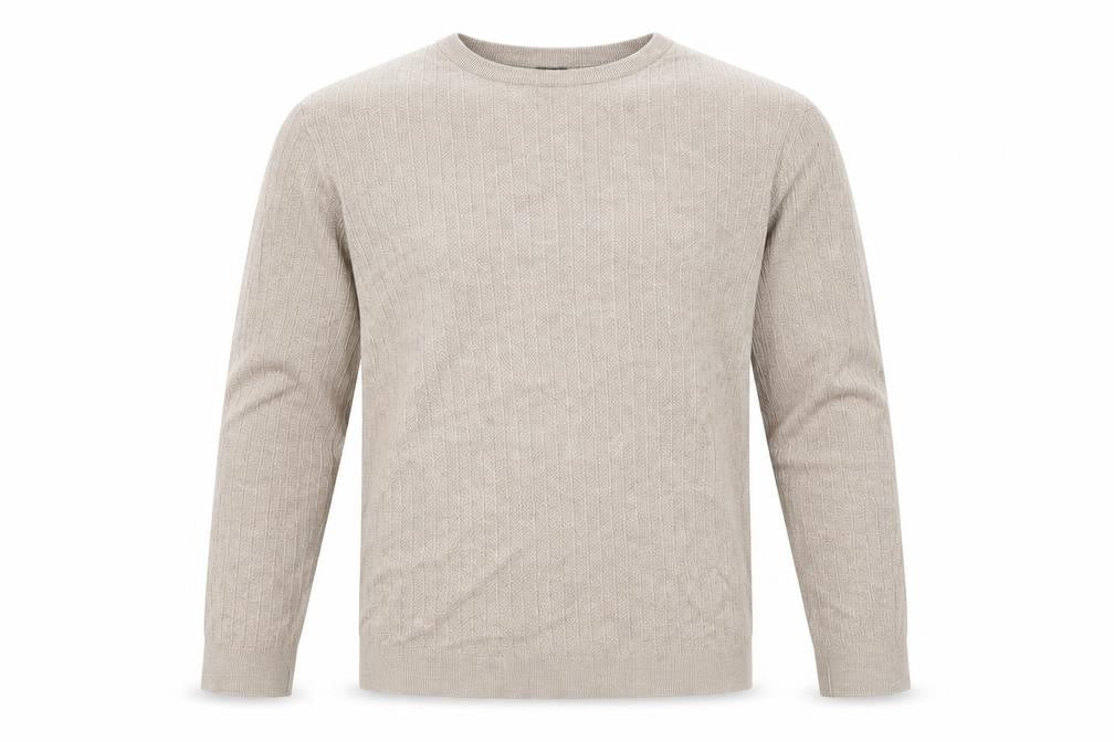 H&M Mens Beige Round Neck Cotton Pullover Jumper Size L Long Sleeve