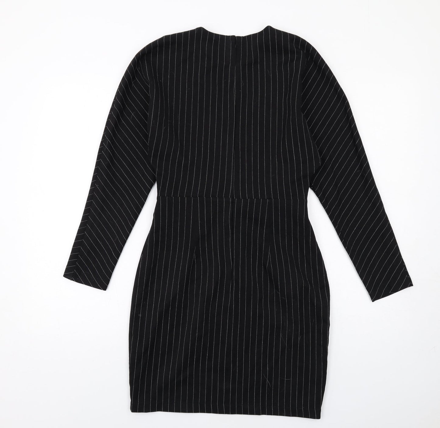 ASOS Womens Black Striped Polyester Shift Size 6 V-Neck Zip