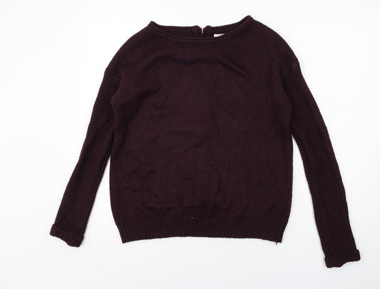 New Look Womens Purple Round Neck Acrylic Pullover Jumper Size S