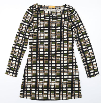 Le Crel Womens Green Geometric Acrylic Mini Size S Boat Neck Pullover