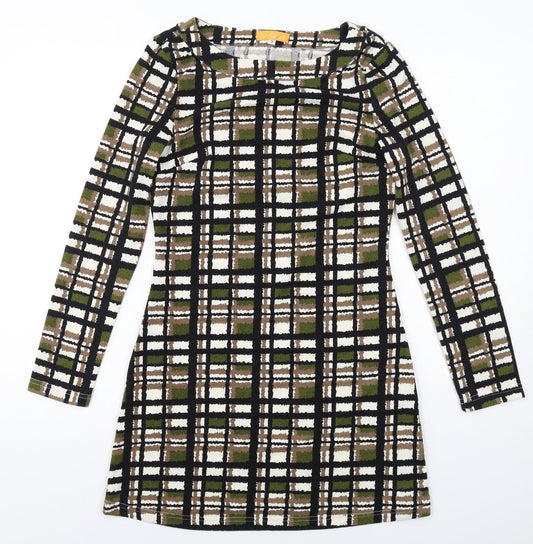 Le Crel Womens Green Geometric Acrylic Mini Size S Boat Neck Pullover