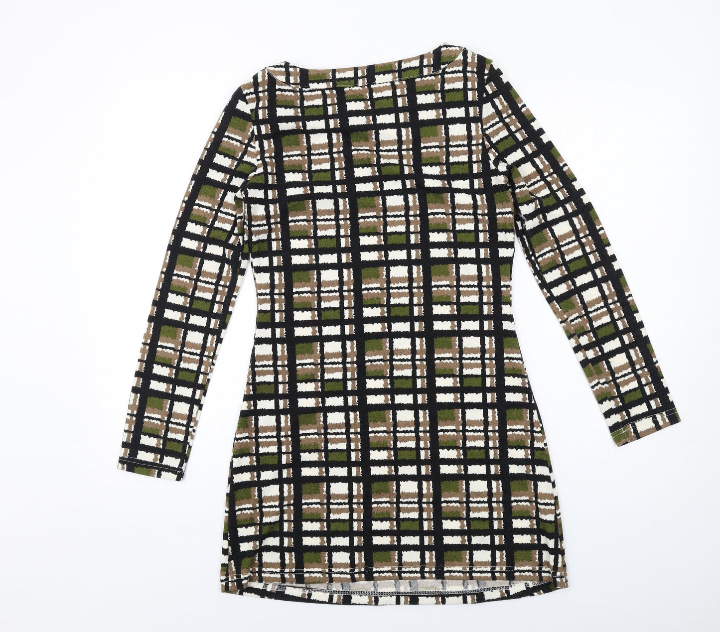 Le Crel Womens Green Geometric Acrylic Mini Size S Boat Neck Pullover
