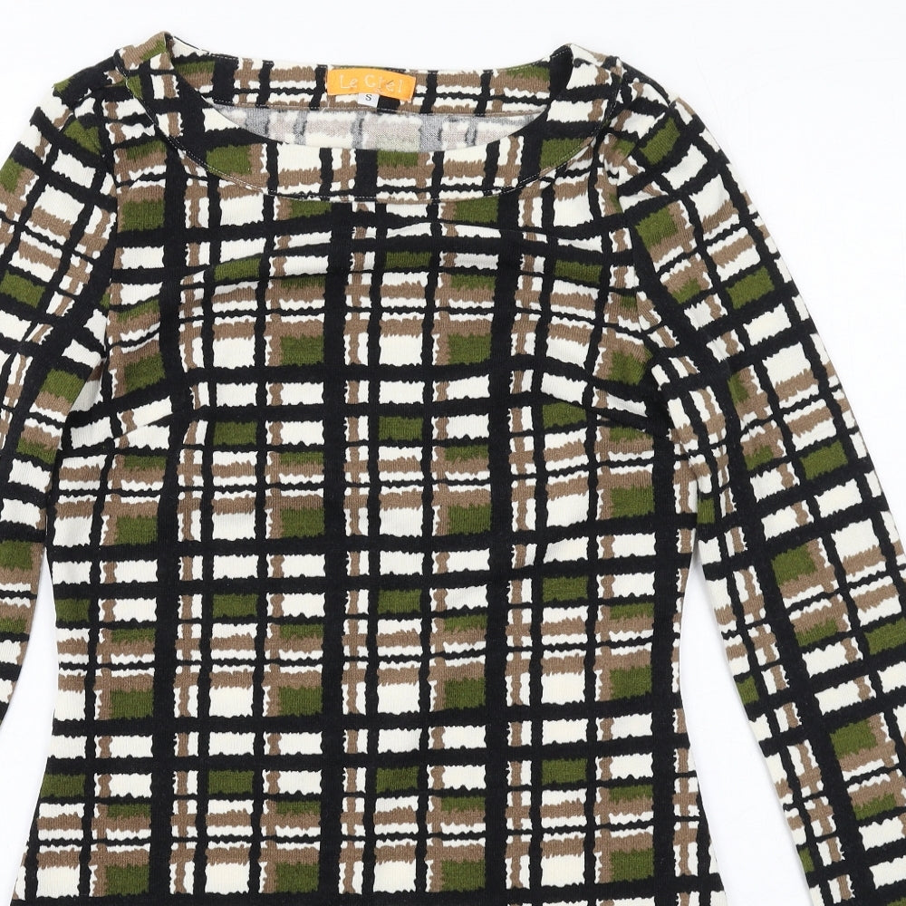 Le Crel Womens Green Geometric Acrylic Mini Size S Boat Neck Pullover