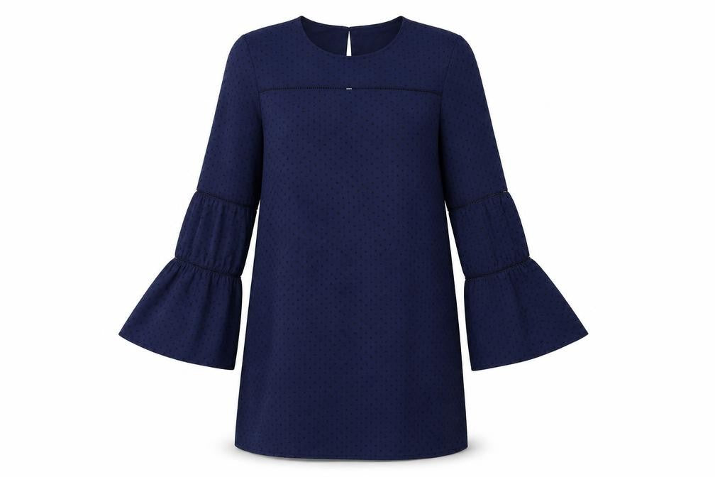 Warehouse Womens Blue Polka Dot Polyester A-Line Size 12 Round Neck Button
