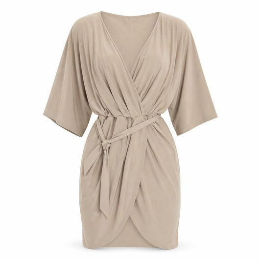 PRETTYLITTLETHING Womens Beige Polyester A-Line Size 10 V-Neck Pullover