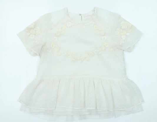 Zara Womens Ivory Floral Viscose Basic Blouse Size S Round Neck - Peplum
